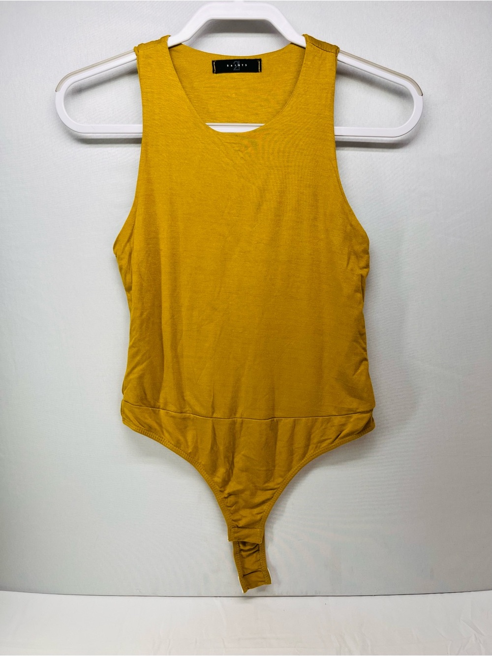 Women's Mustard Yellow Tank Bodysuit - Casual Scoop Neck